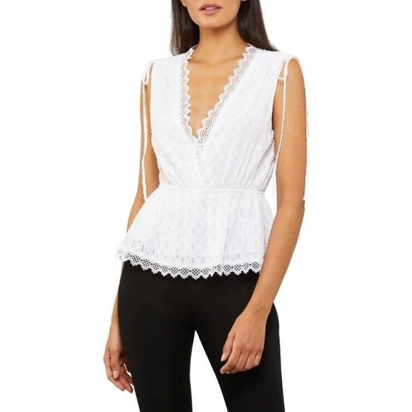 BCBG MaxAzria Womens Shirt White Cotton Eyelet Sleeveless Tank Top Size Small - Picture 3 of 14